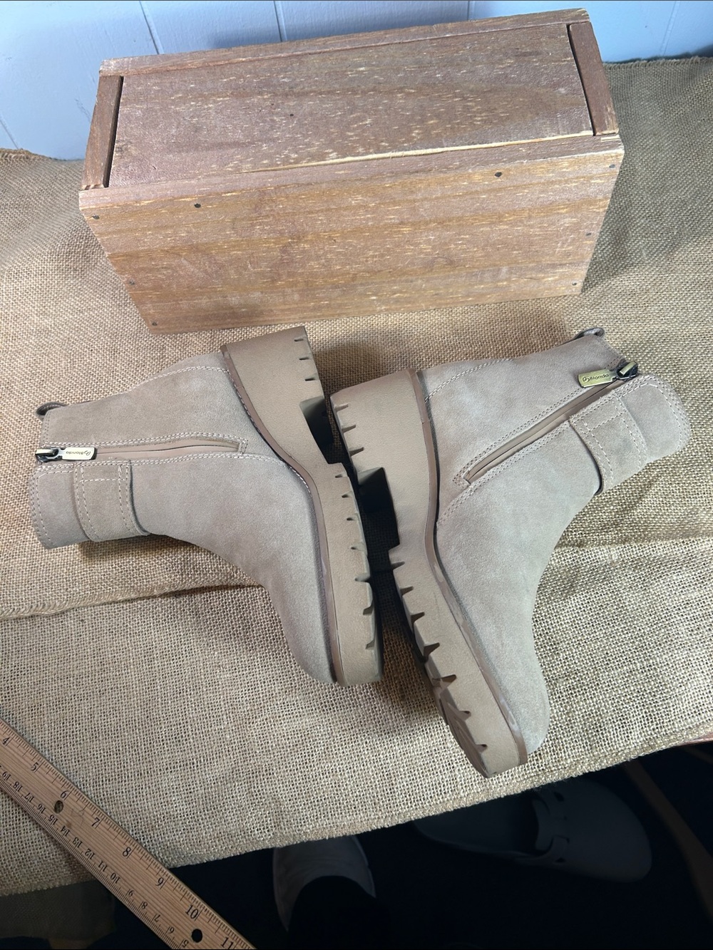 Blondo Taupe Suede Waterproof Lug-Sole Ankle Boots with Buckle - Picture 6 of 11